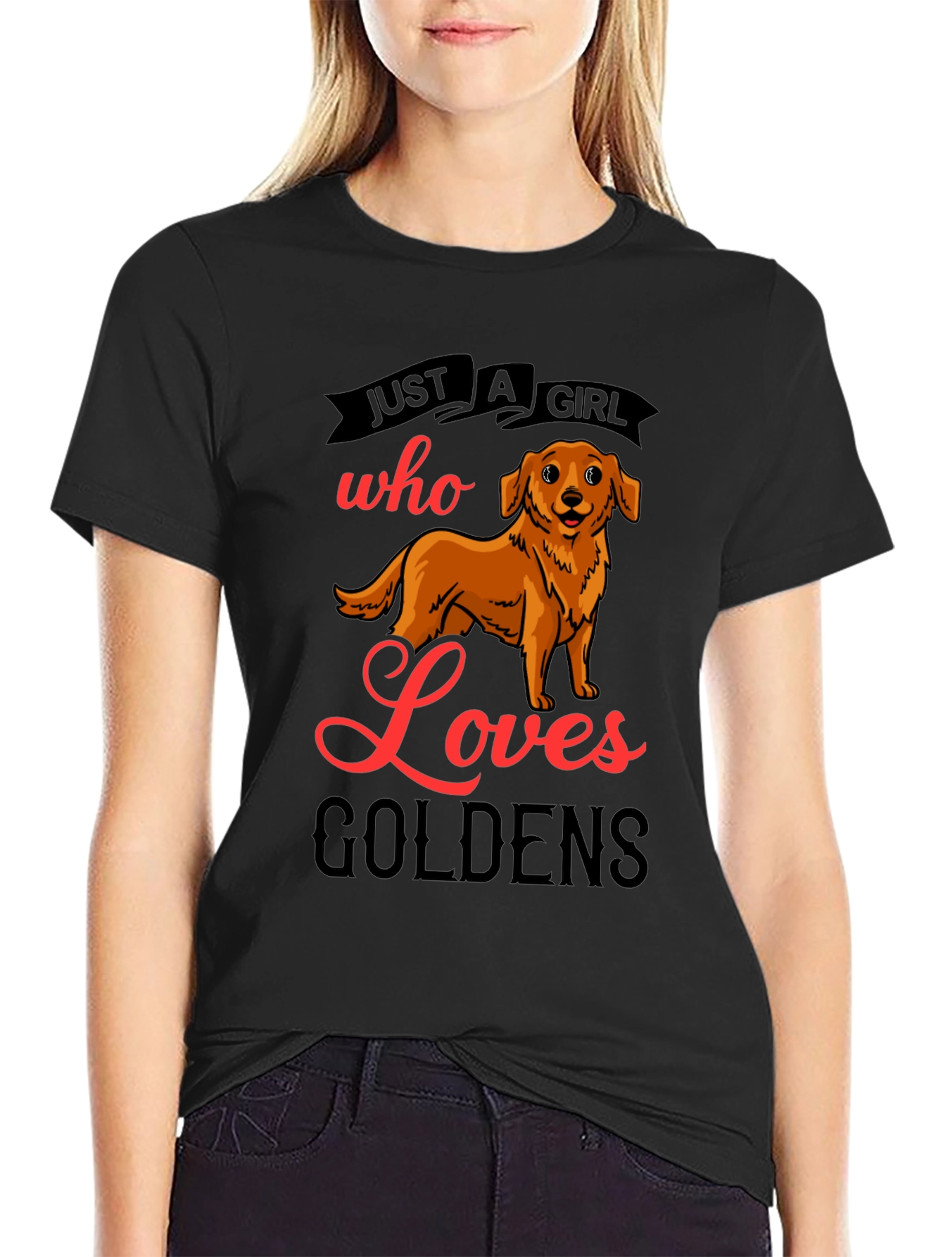 Camiseta Negra Just A Girl Who Loves Goldens