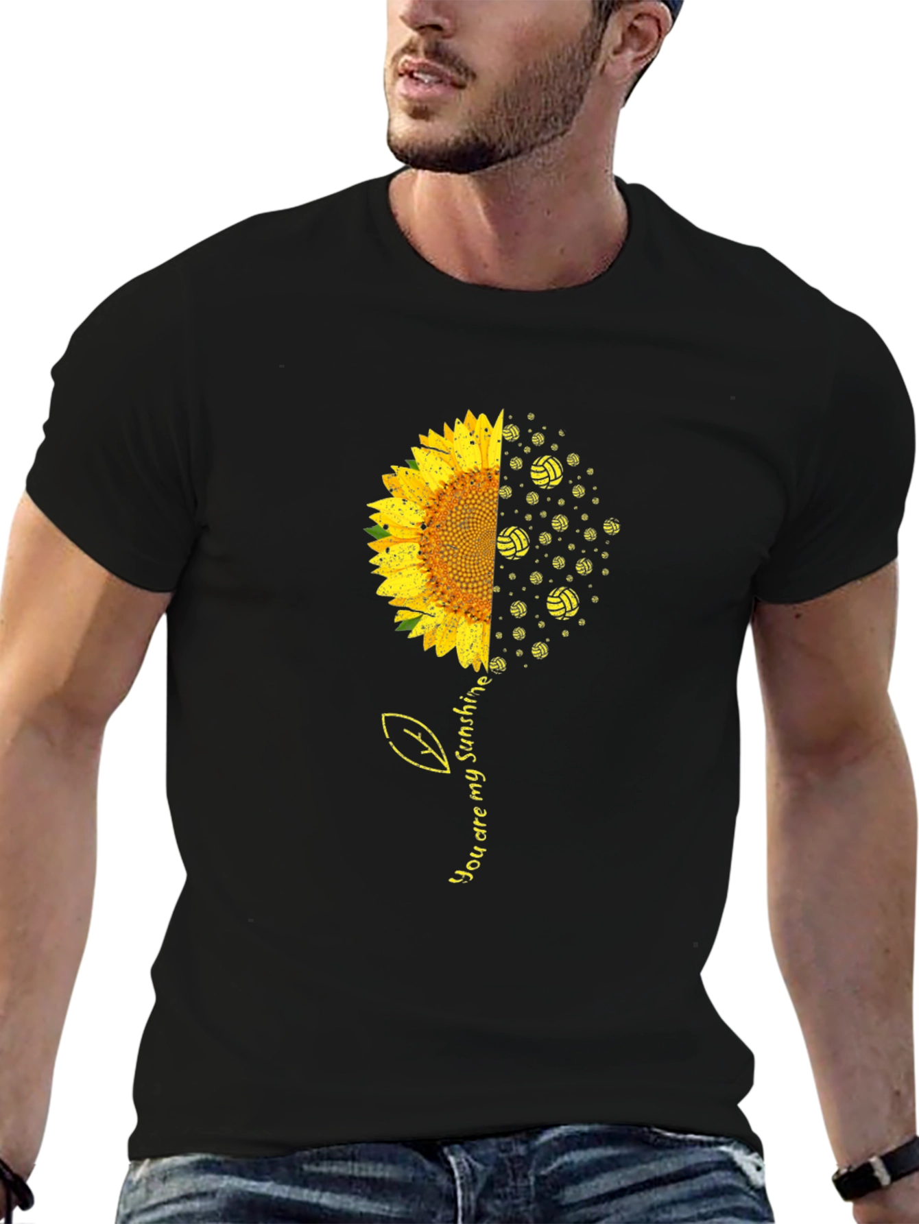 Camiseta Negra Girasol y Voleibol Eres Mi Sol