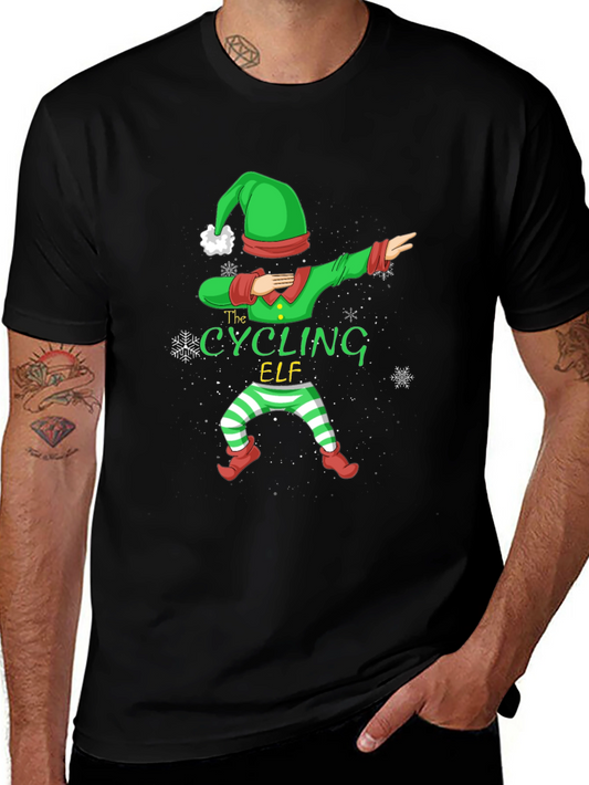Camiseta Negra Elfo Ciclista Navideño