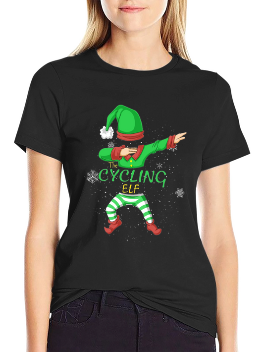 Camiseta Negra Elfo Ciclista Navideño