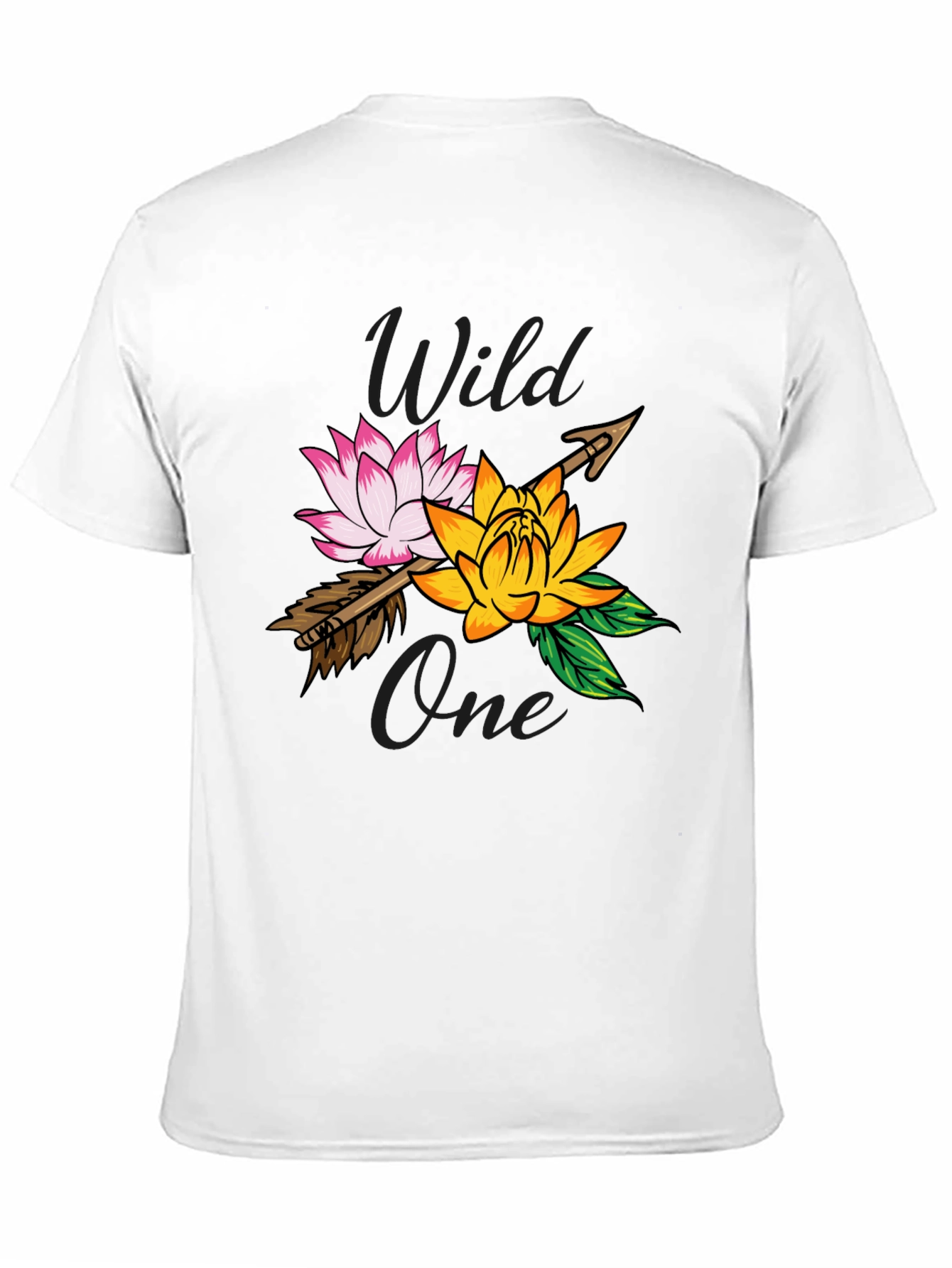 Camiseta Negra Wild One con Flores y Flecha