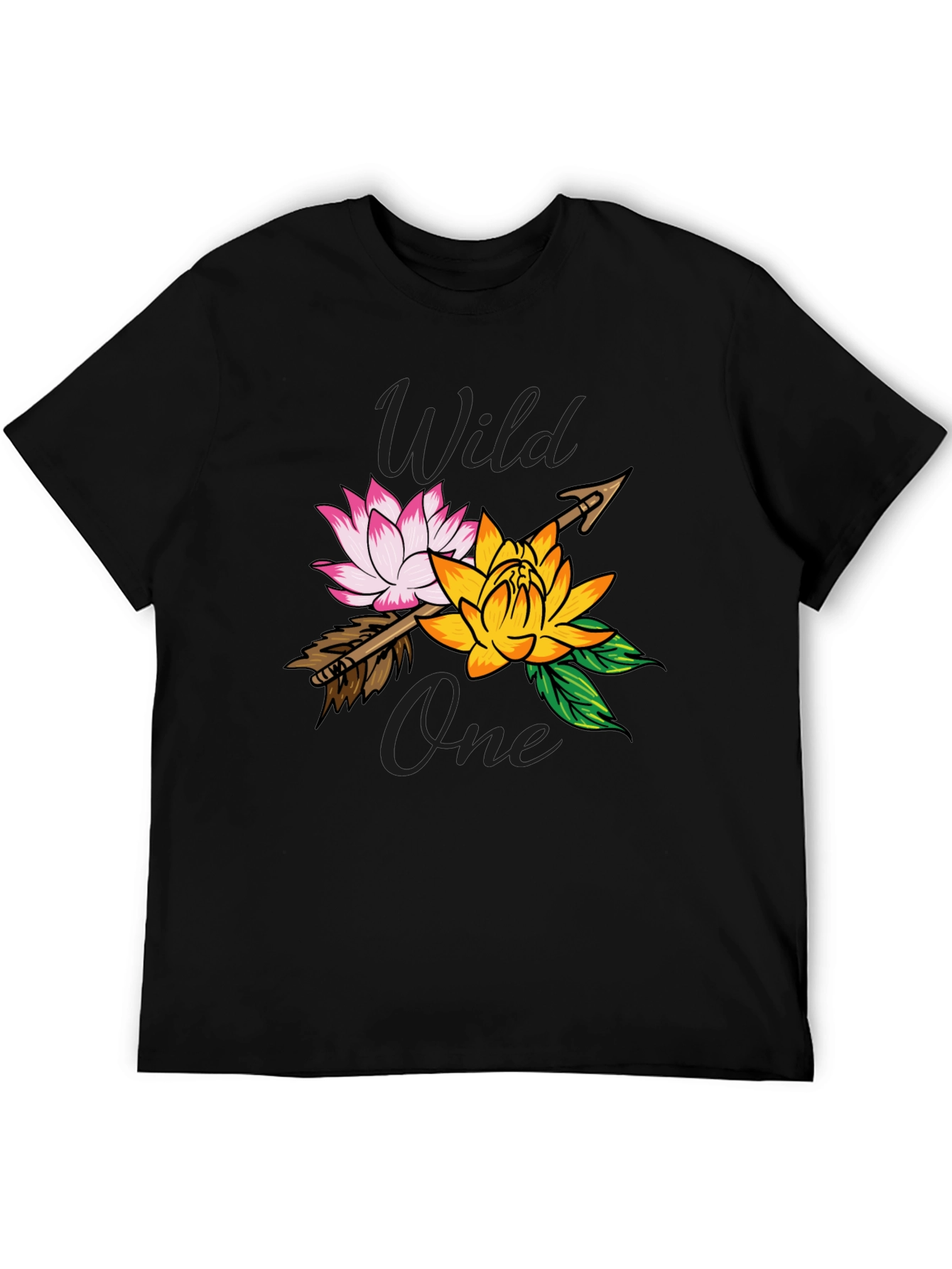 Camiseta Negra Wild One con Flores y Flecha