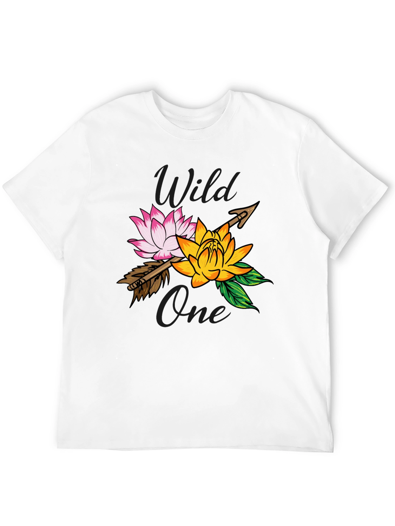 Camiseta Negra Wild One con Flores y Flecha