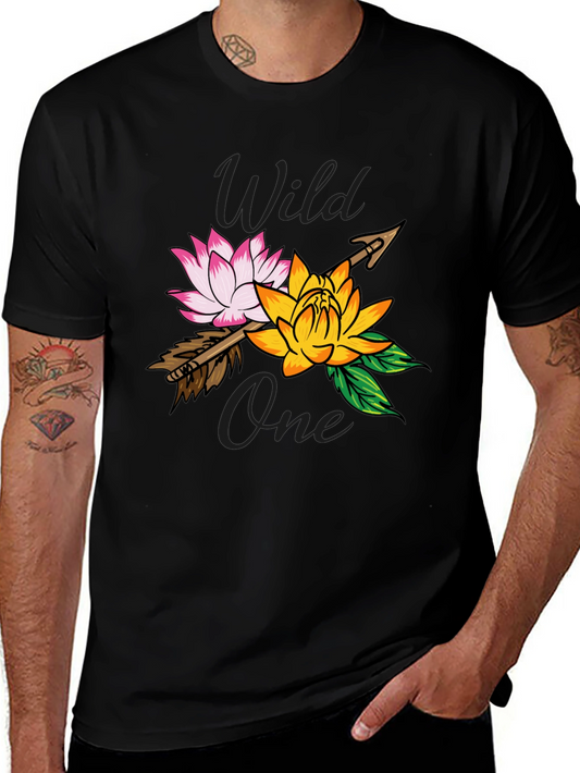 Camiseta Negra Wild One con Flores y Flecha