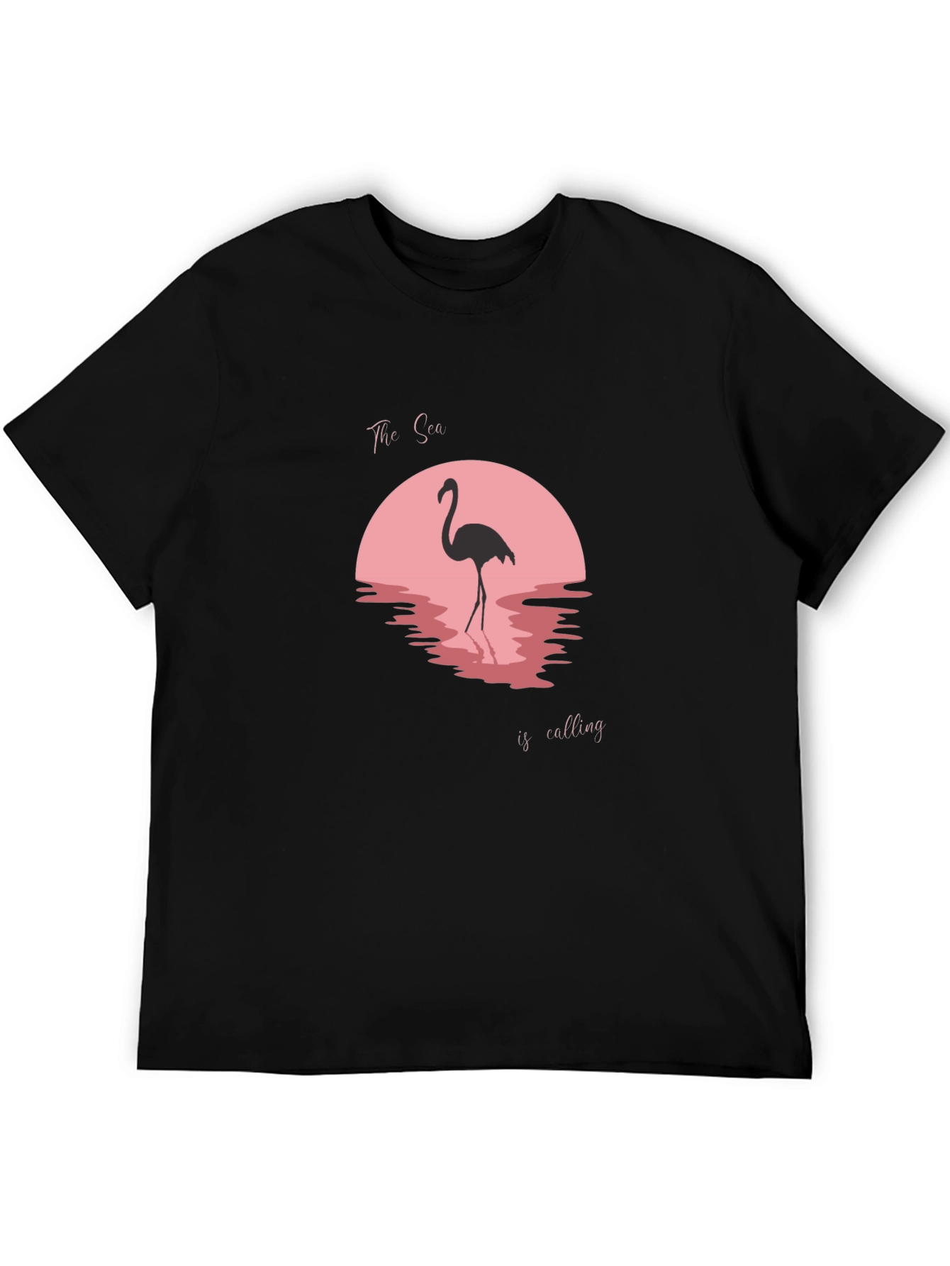 Camiseta Negra con Diseño Flamenco y Atardecer Rosa