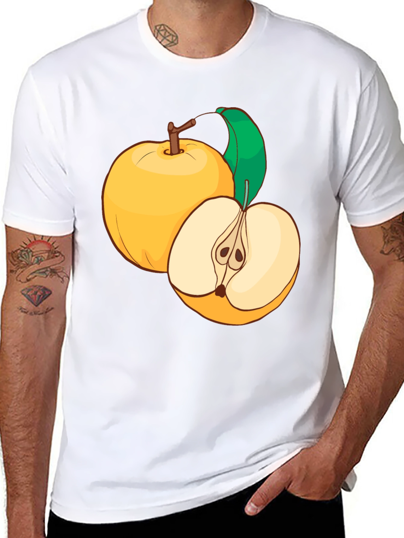 Camiseta Negra con Diseño de Manzanas