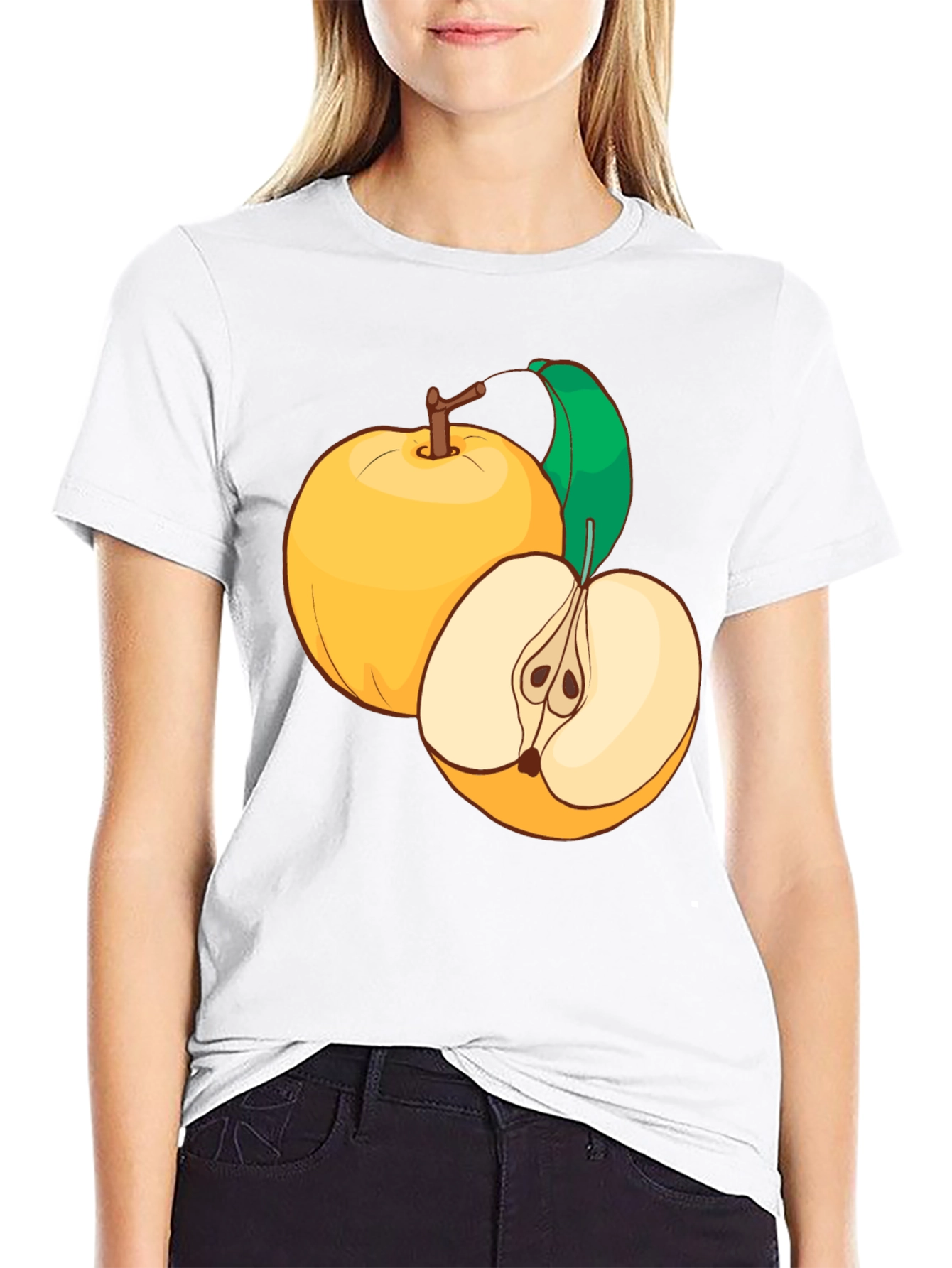 Camiseta Negra con Diseño de Manzanas