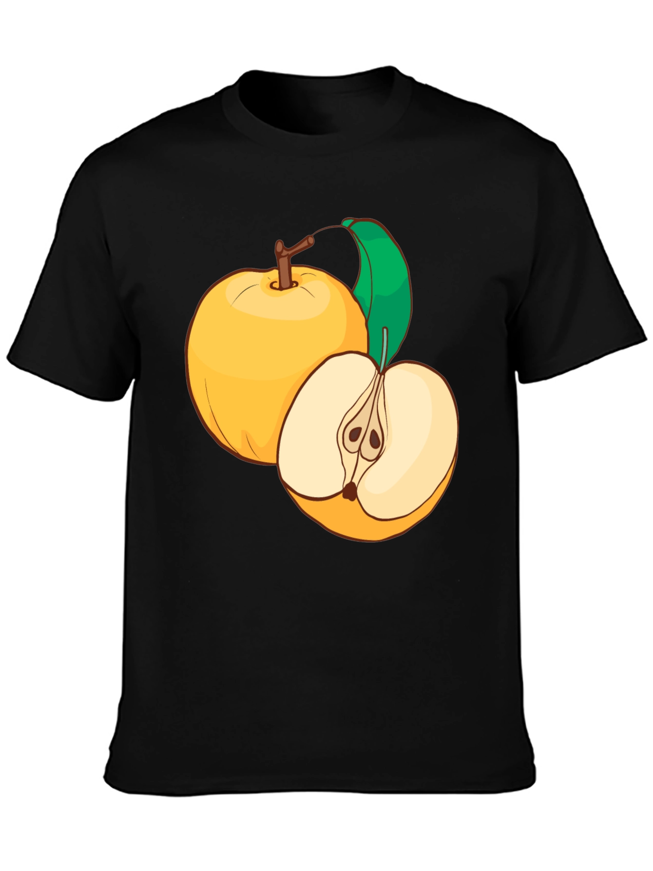 Camiseta Negra con Diseño de Manzanas
