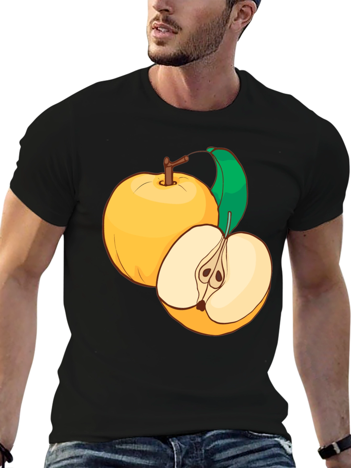 Camiseta Negra con Diseño de Manzanas