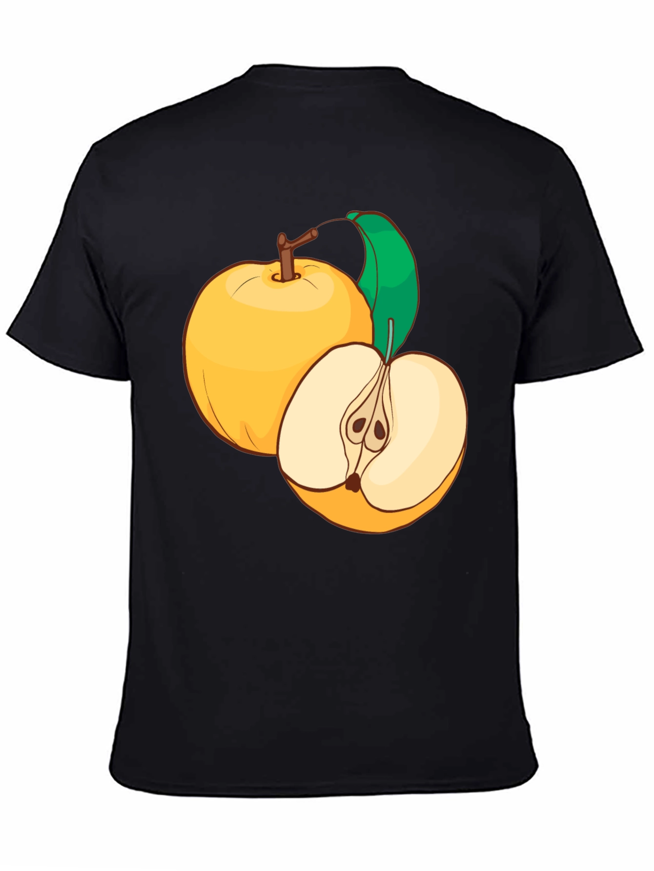 Camiseta Negra con Diseño de Manzanas