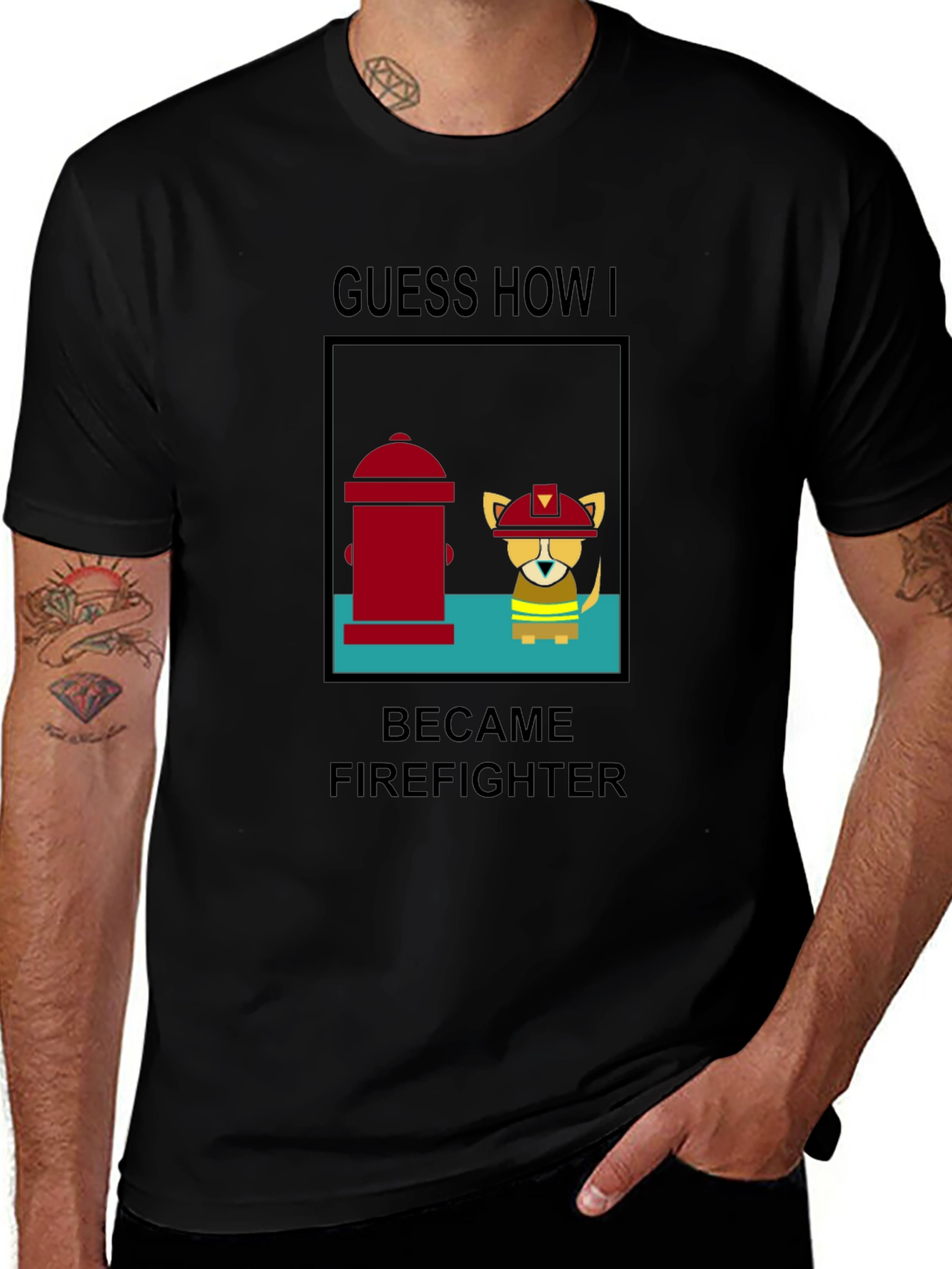 Camiseta Negra Humor Bombero Perrito