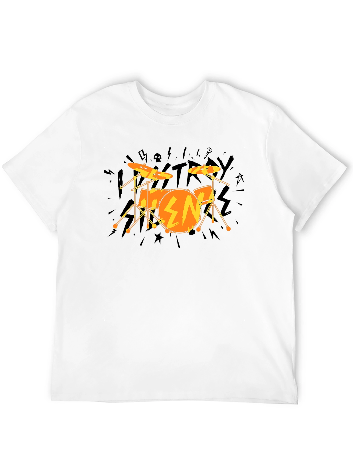 Camiseta Negra con Diseño de Batería Rockera