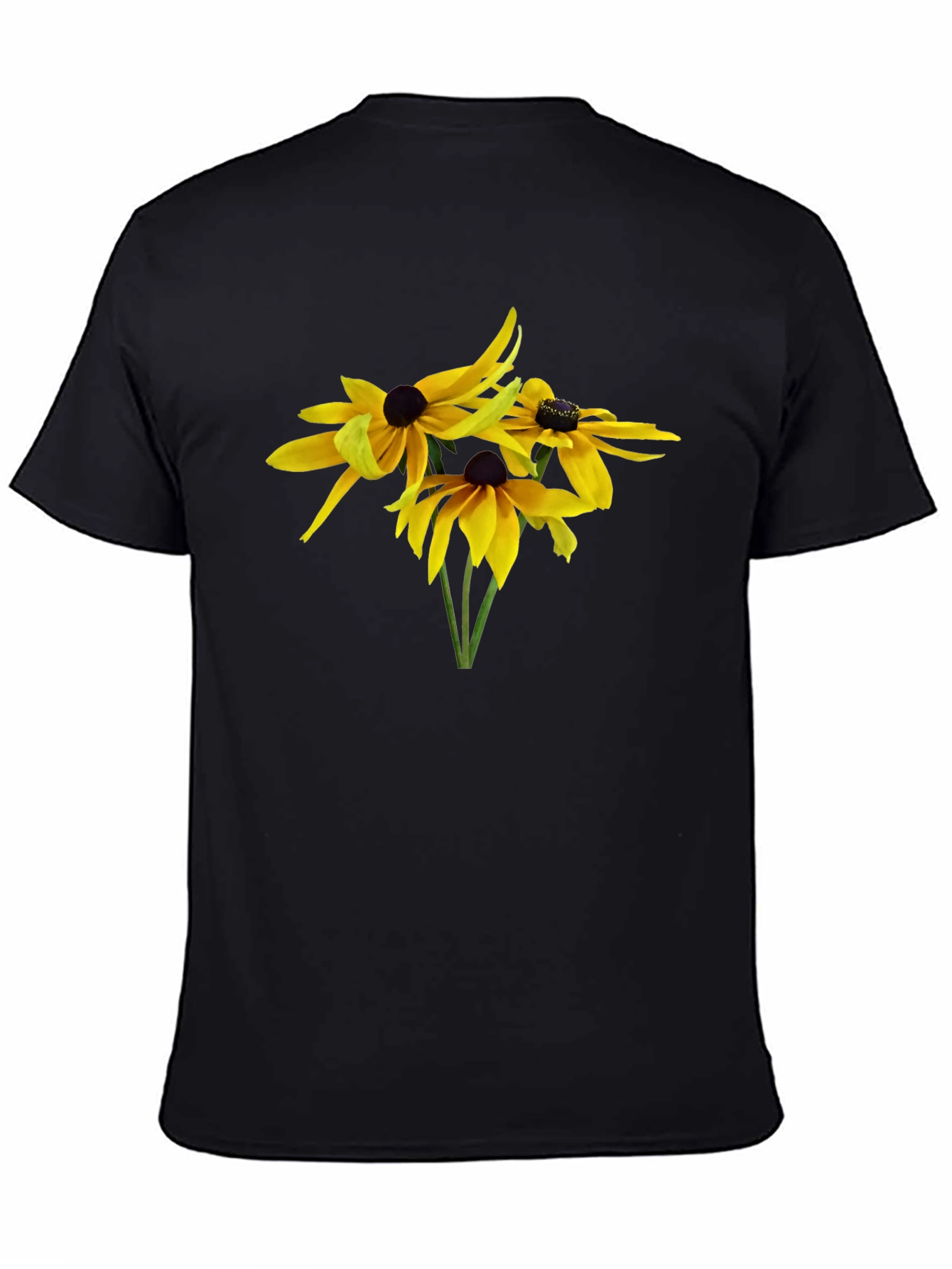 Camiseta Negra con Diseño Floral Amarillo