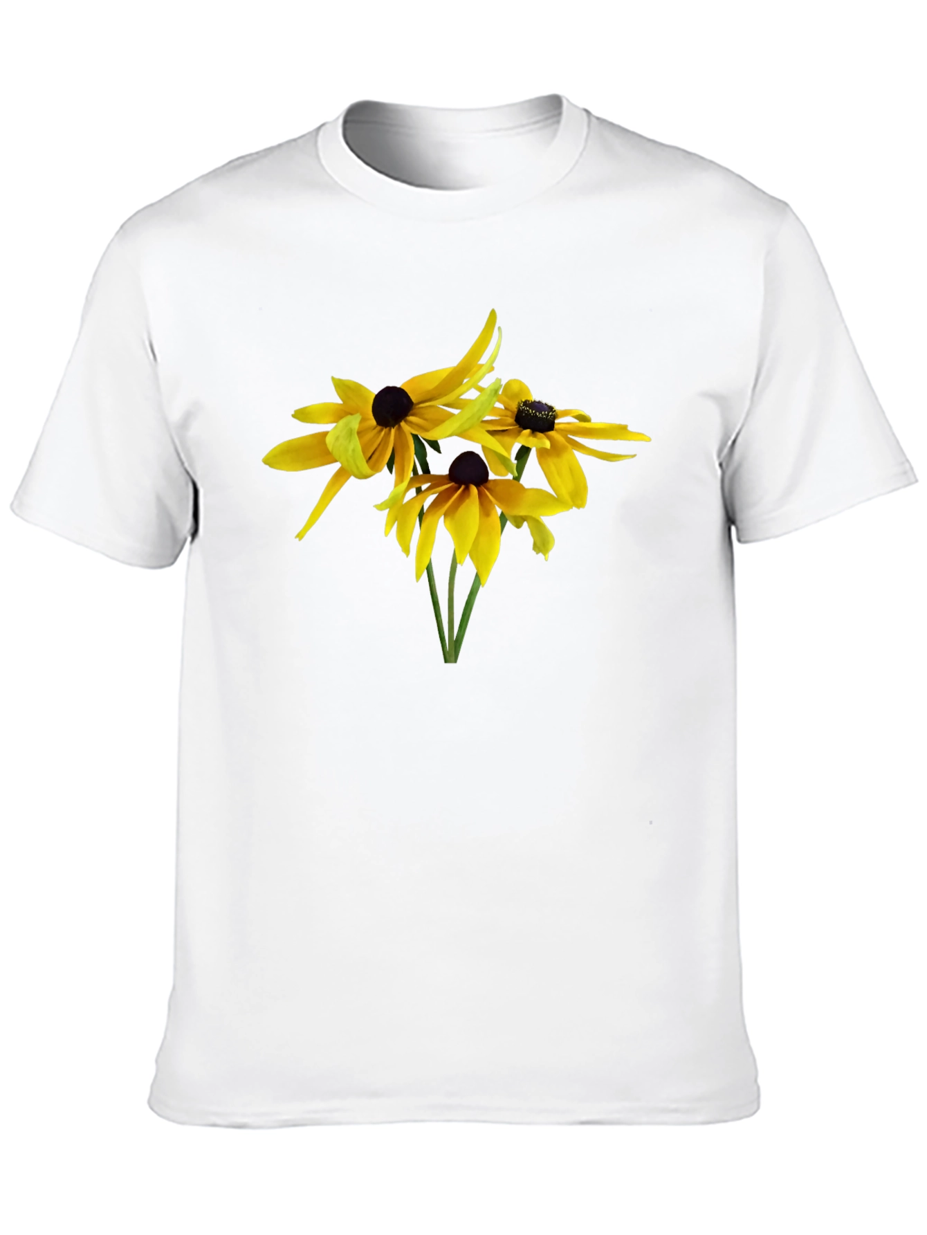 Camiseta Negra con Diseño Floral Amarillo