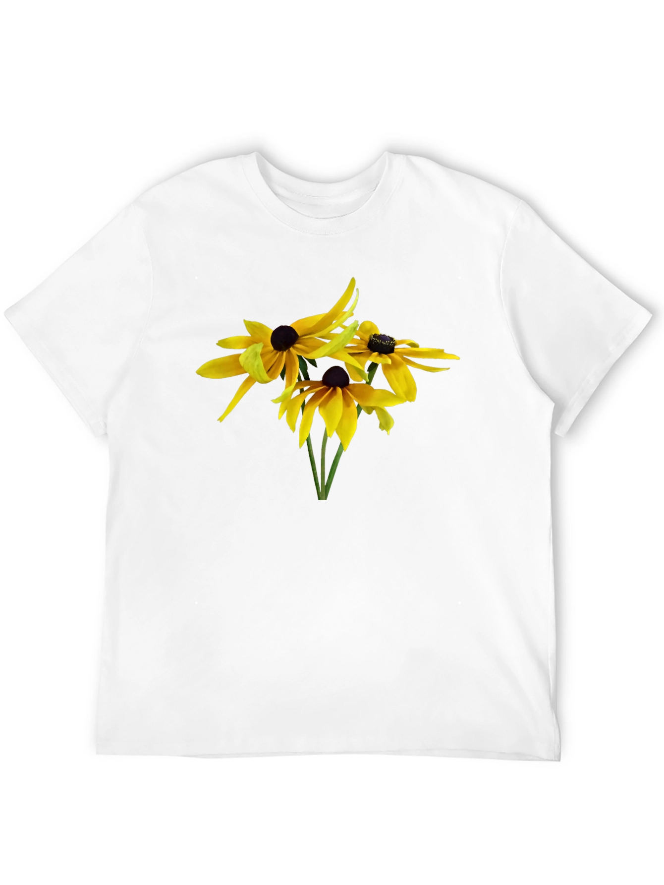 Camiseta Negra con Diseño Floral Amarillo