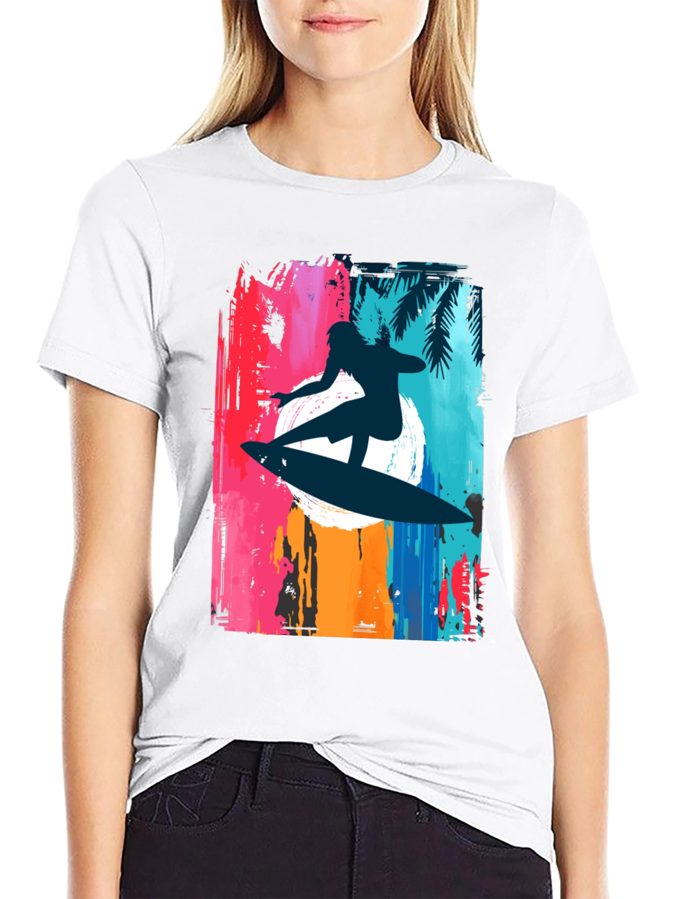 Camiseta Negra Surfista Tropical Hombre