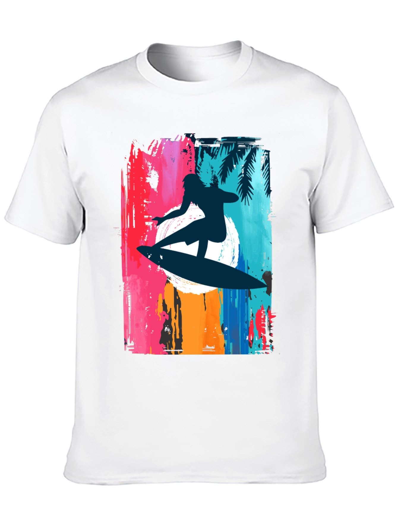 Camiseta Negra Surfista Tropical Hombre