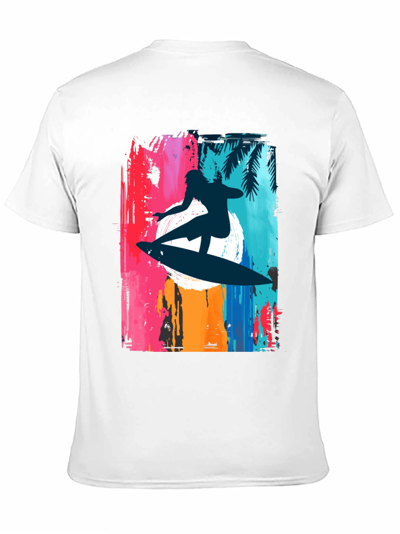 Camiseta Negra Surfista Tropical Hombre