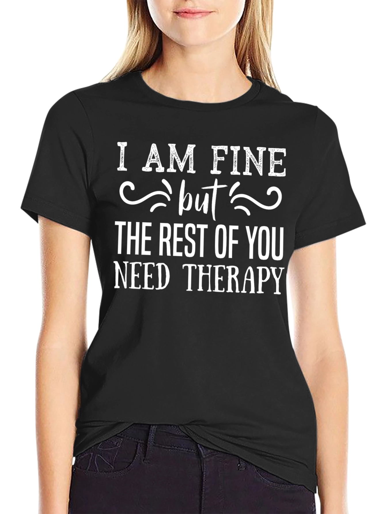 Camiseta Negra: Estoy Bien Pero Necesitan Terapia