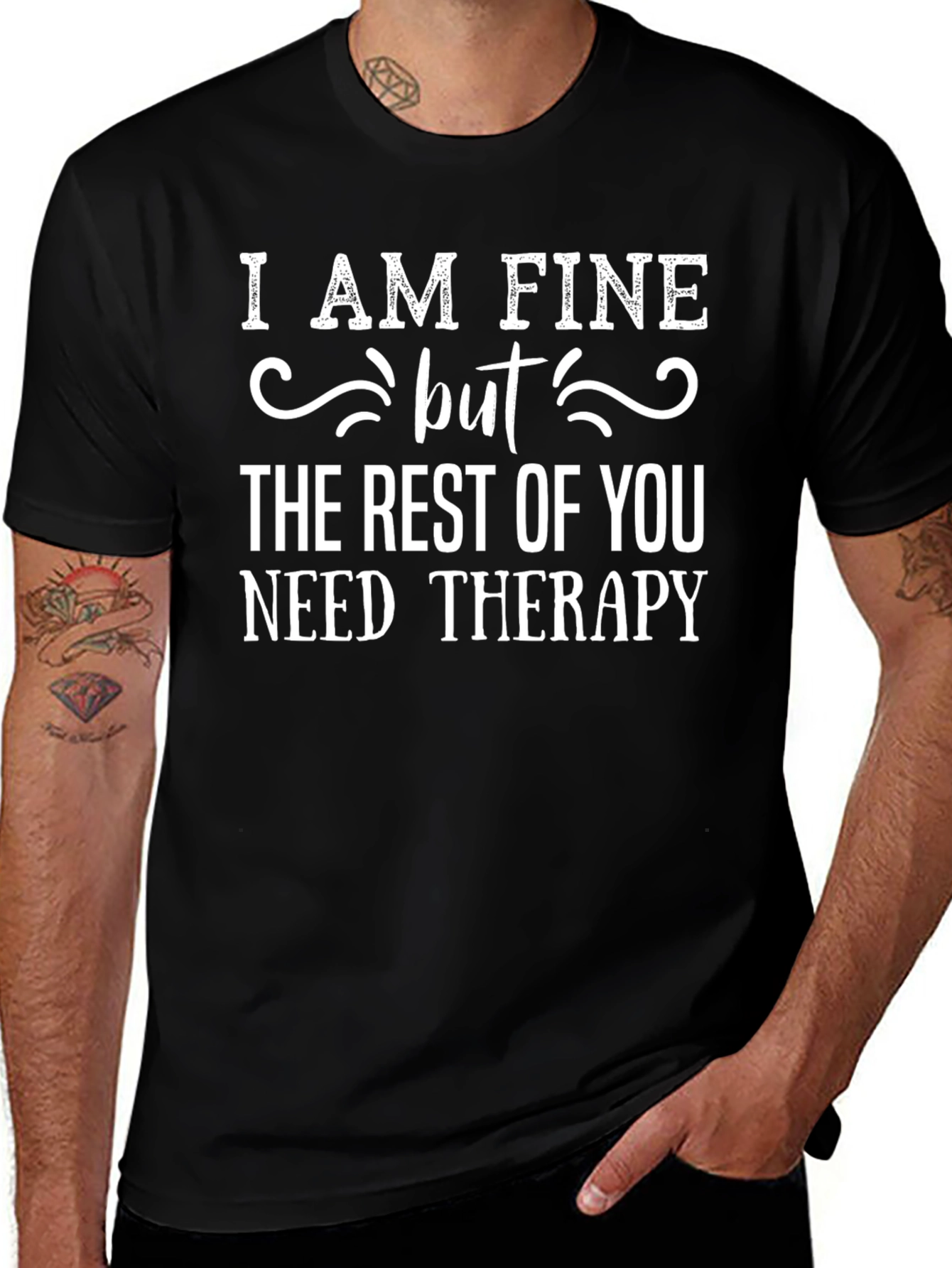 Camiseta Negra: Estoy Bien Pero Necesitan Terapia