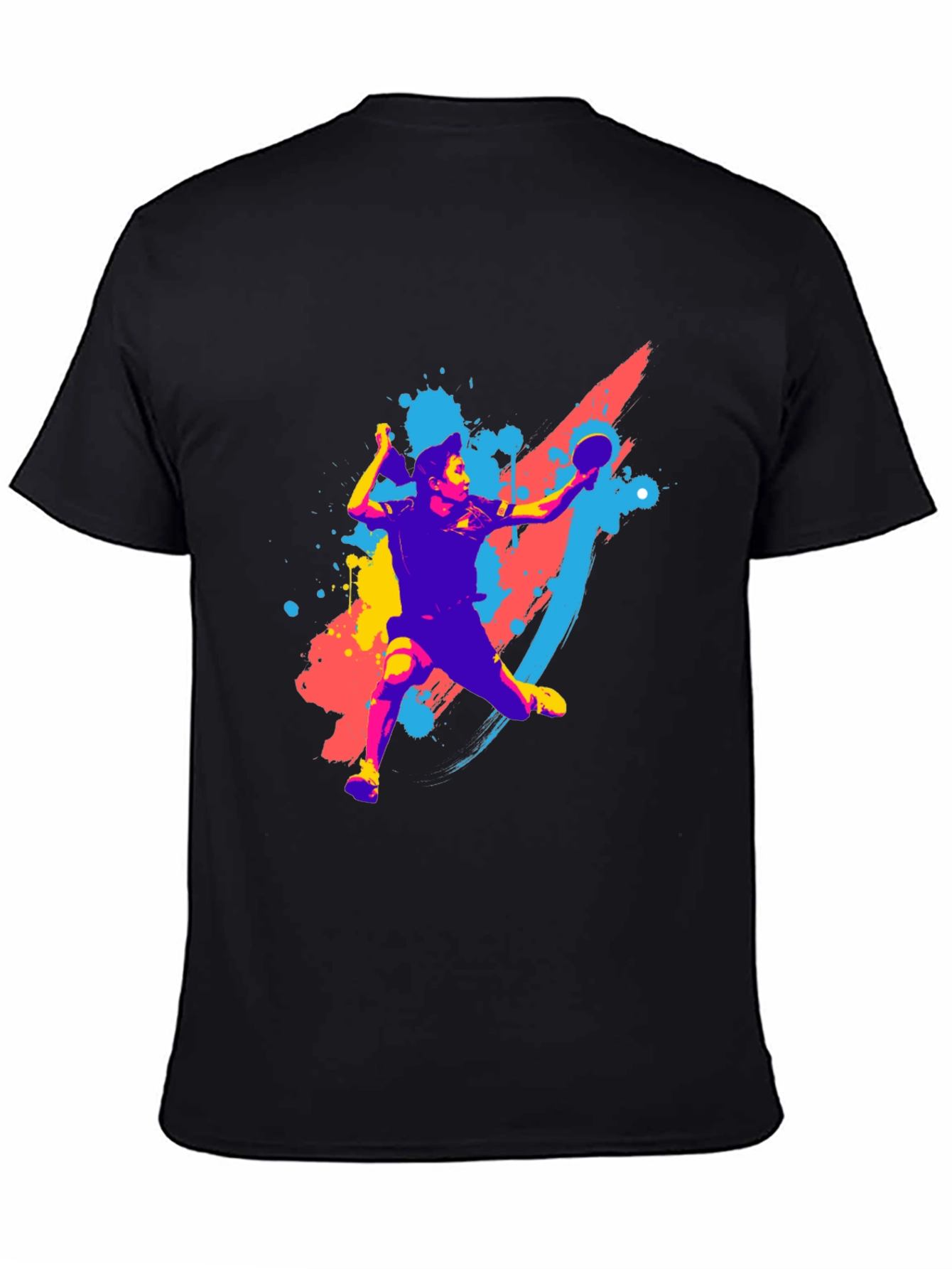 Camiseta Negra con Diseño de Tenis de Mesa Abstracto