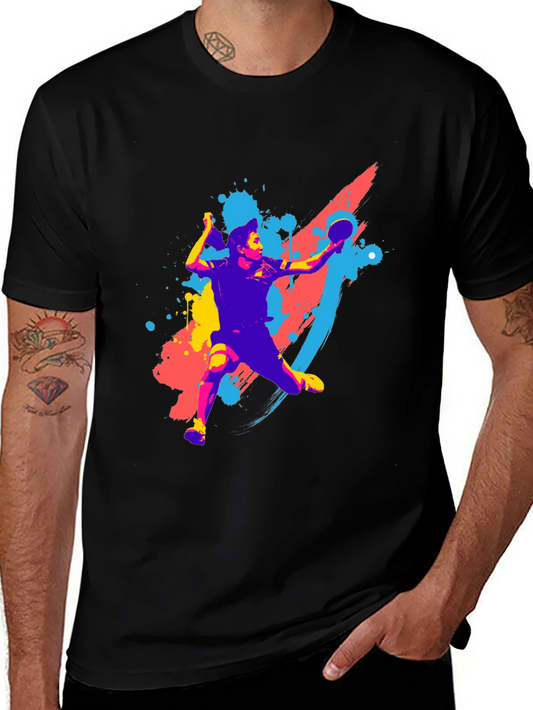 Camiseta Negra con Diseño de Tenis de Mesa Abstracto