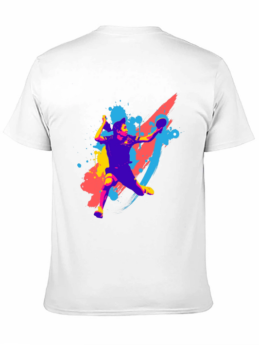 Camiseta Negra con Diseño de Tenis de Mesa Abstracto