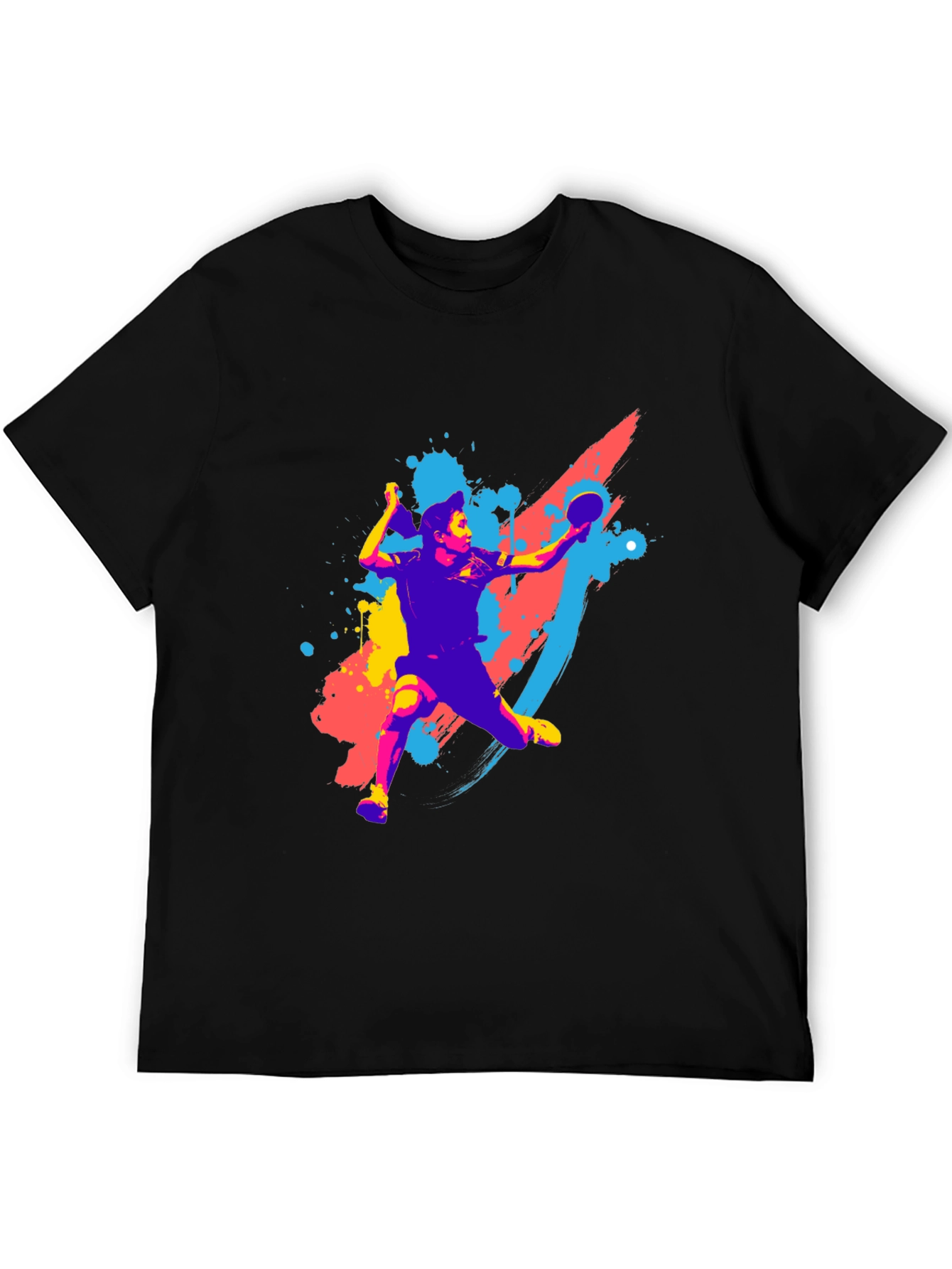 Camiseta Negra con Diseño de Tenis de Mesa Abstracto