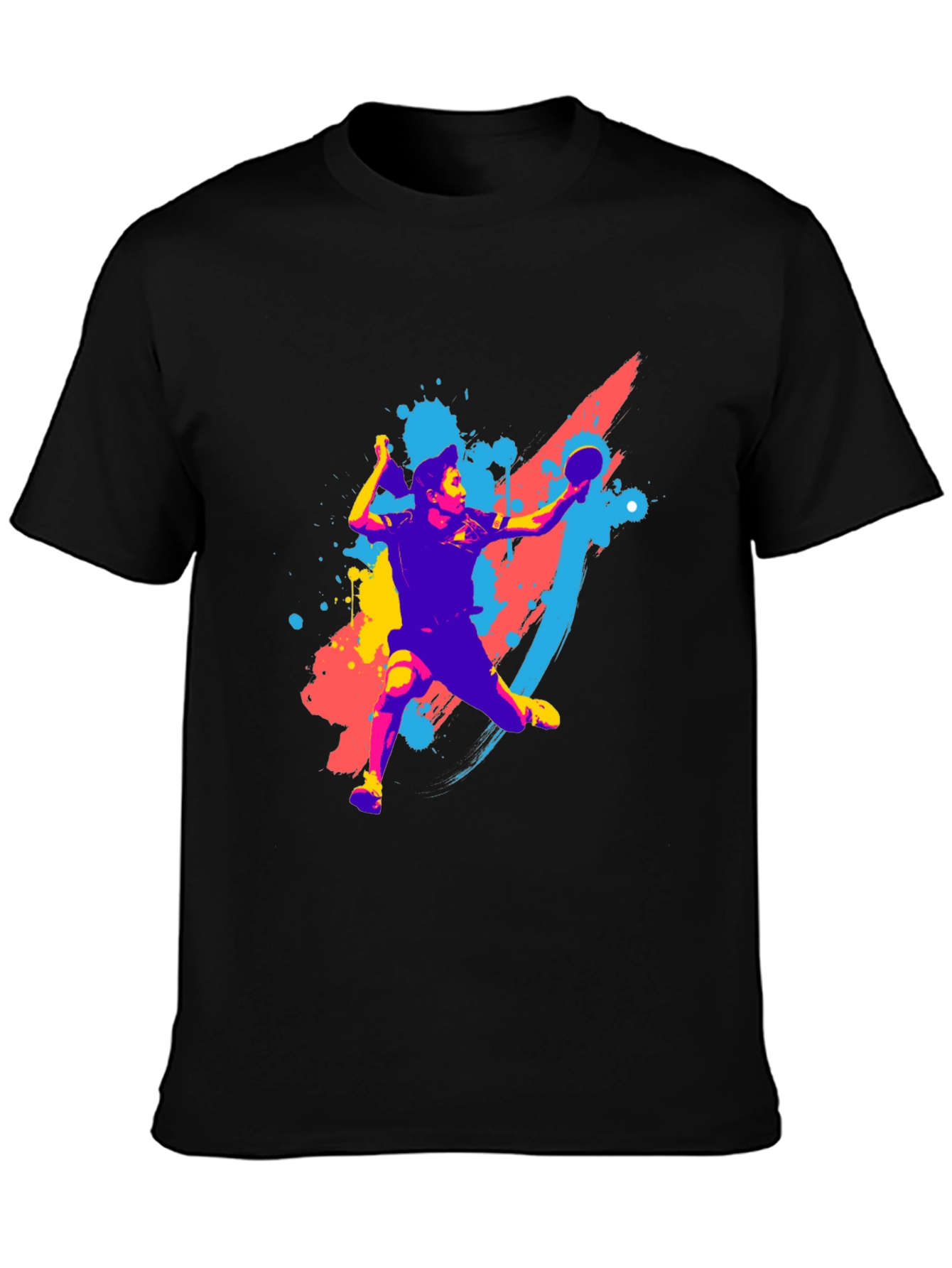 Camiseta Negra con Diseño de Tenis de Mesa Abstracto