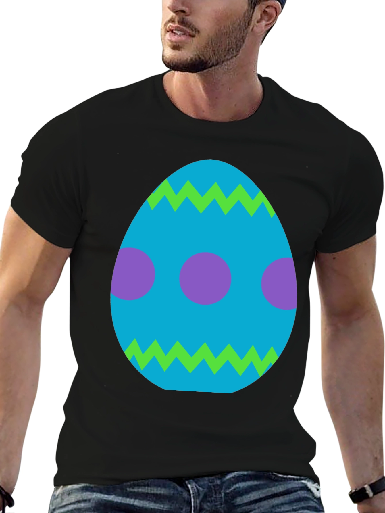 Camiseta Negra con Diseño de Huevo de Pascua