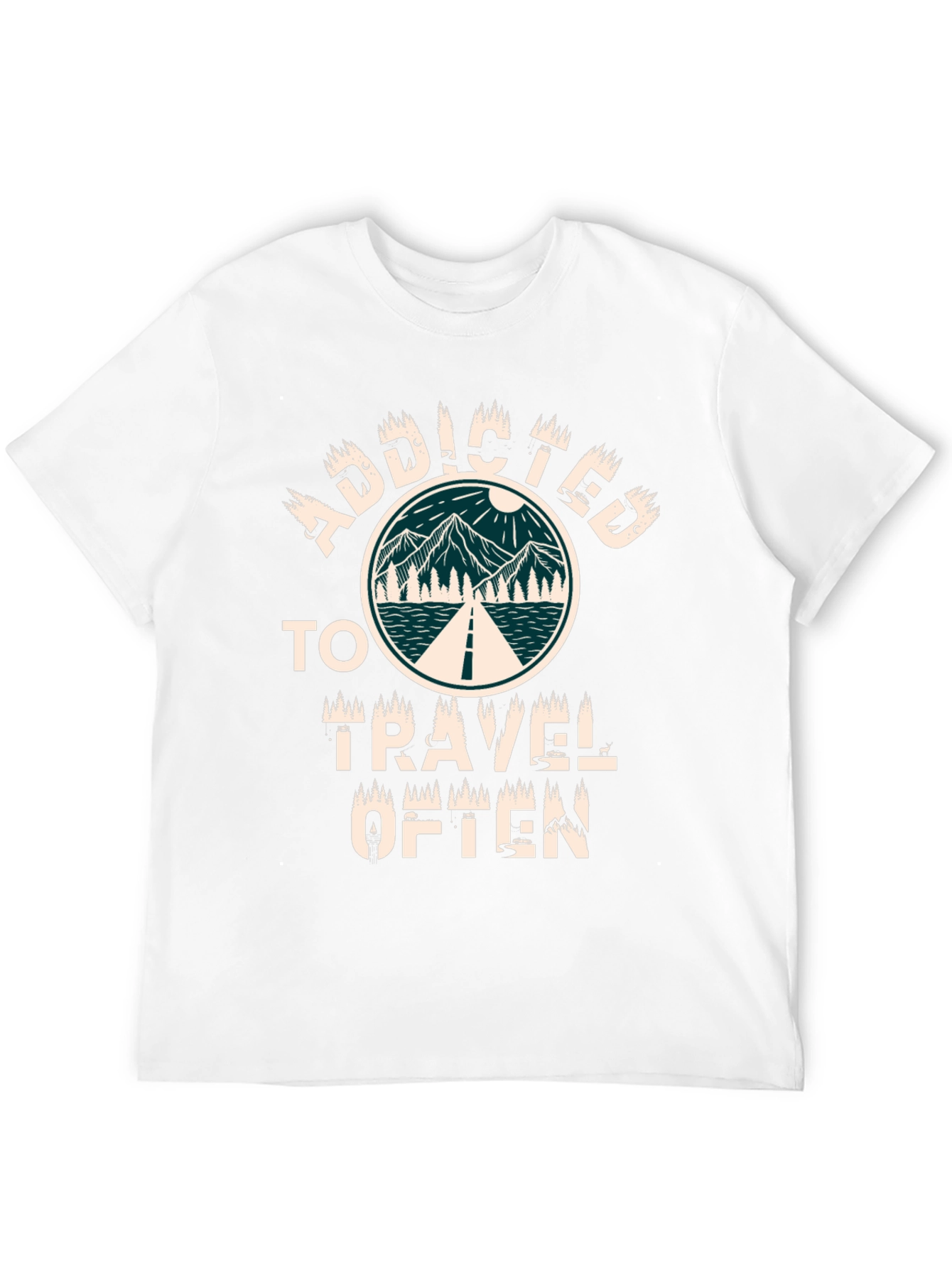 Camiseta Negra Adicto a Viajar con Diseño Montaña