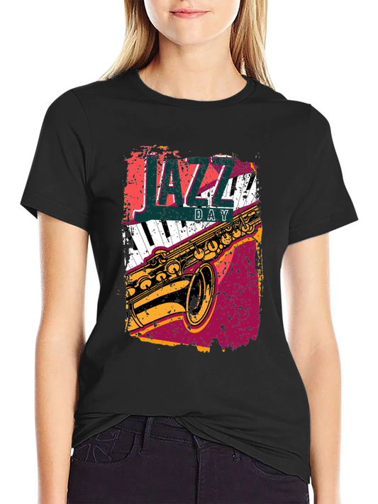 Camiseta Negra Día del Jazz - Diseño Musical Único