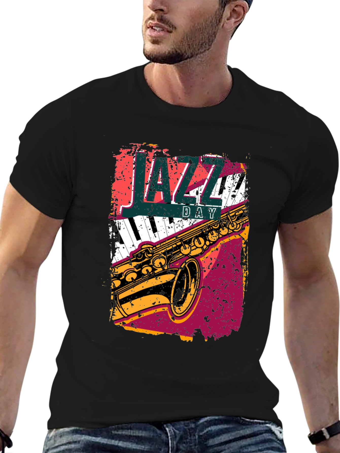 Camiseta Negra Día del Jazz - Diseño Musical Único
