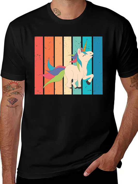 Camiseta Unicornio Retro Rayas Vintage