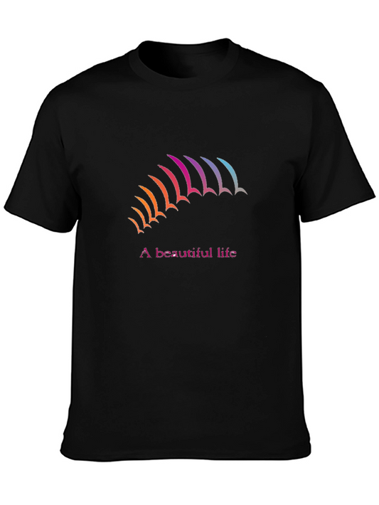 Camiseta Negra con Diseño de Arco Iris y Frase Inspiradora