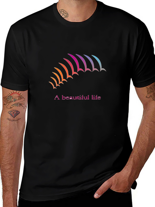 Camiseta Negra con Diseño de Arco Iris y Frase Inspiradora