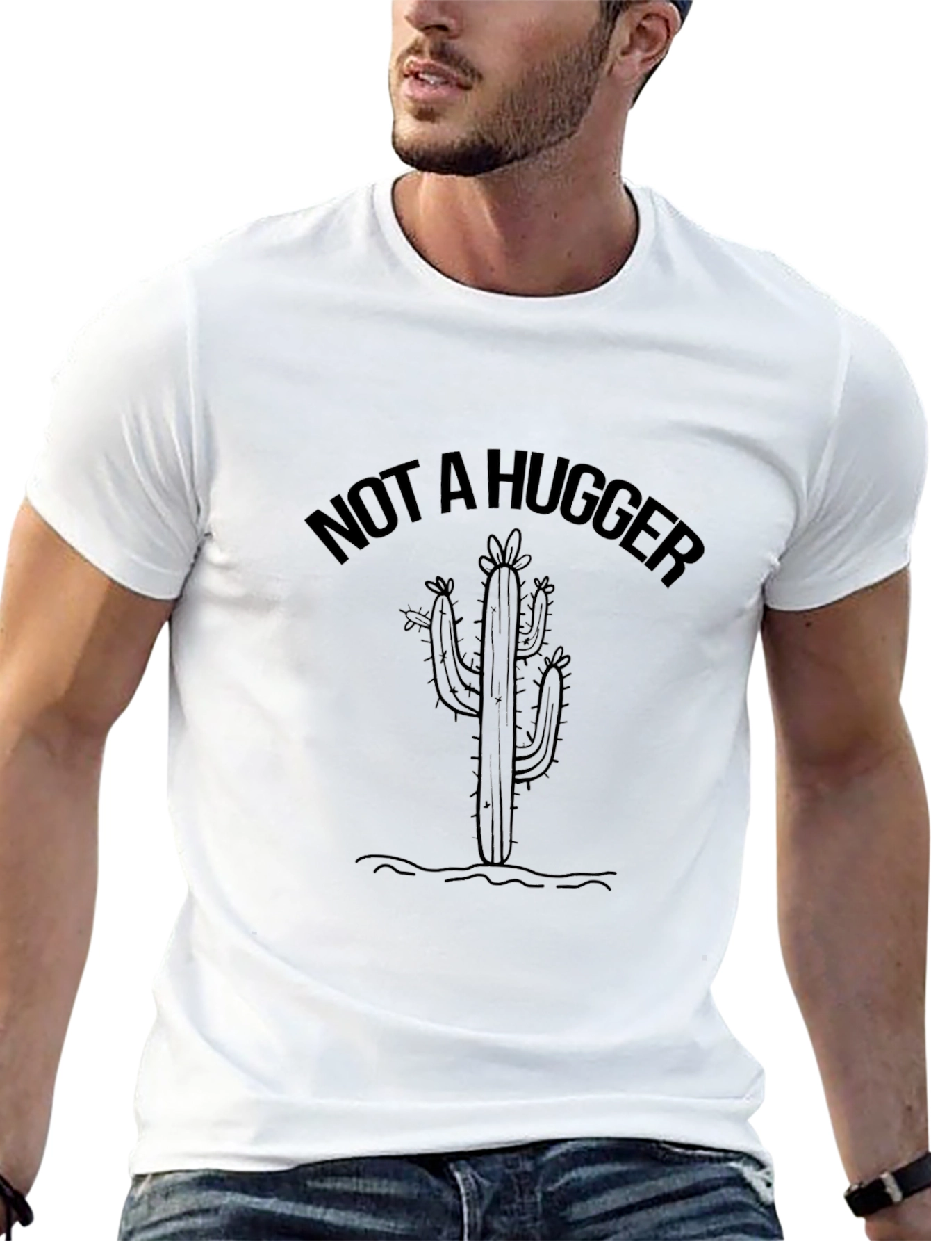 Camiseta Negra No Soy Abrazador con Cactus