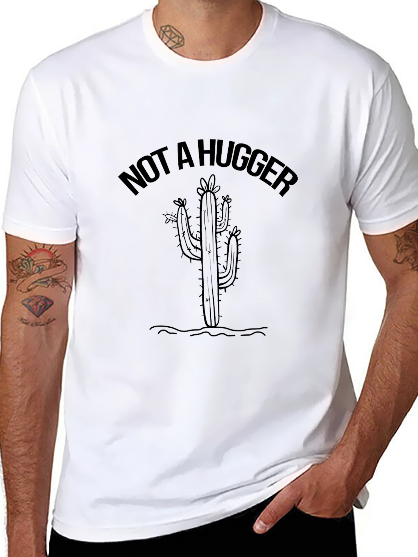 Camiseta Negra No Soy Abrazador con Cactus