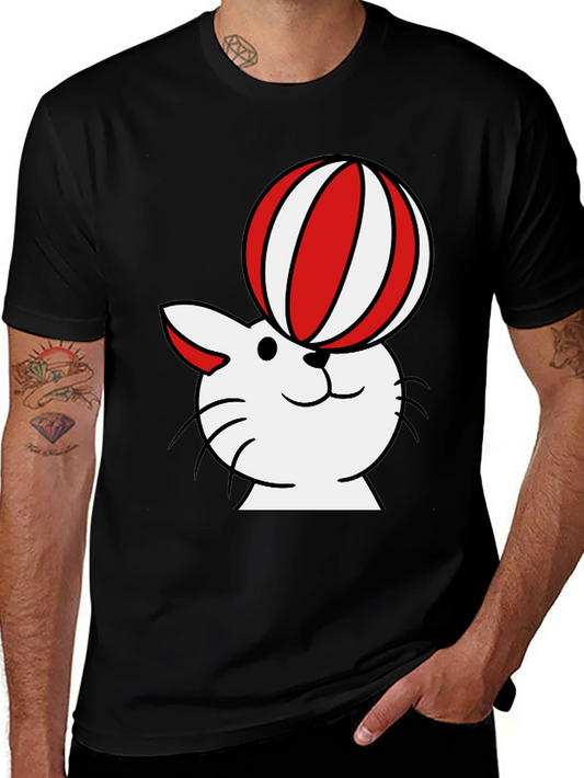 Camiseta Negra con Diseño de Gato Equilibrista
