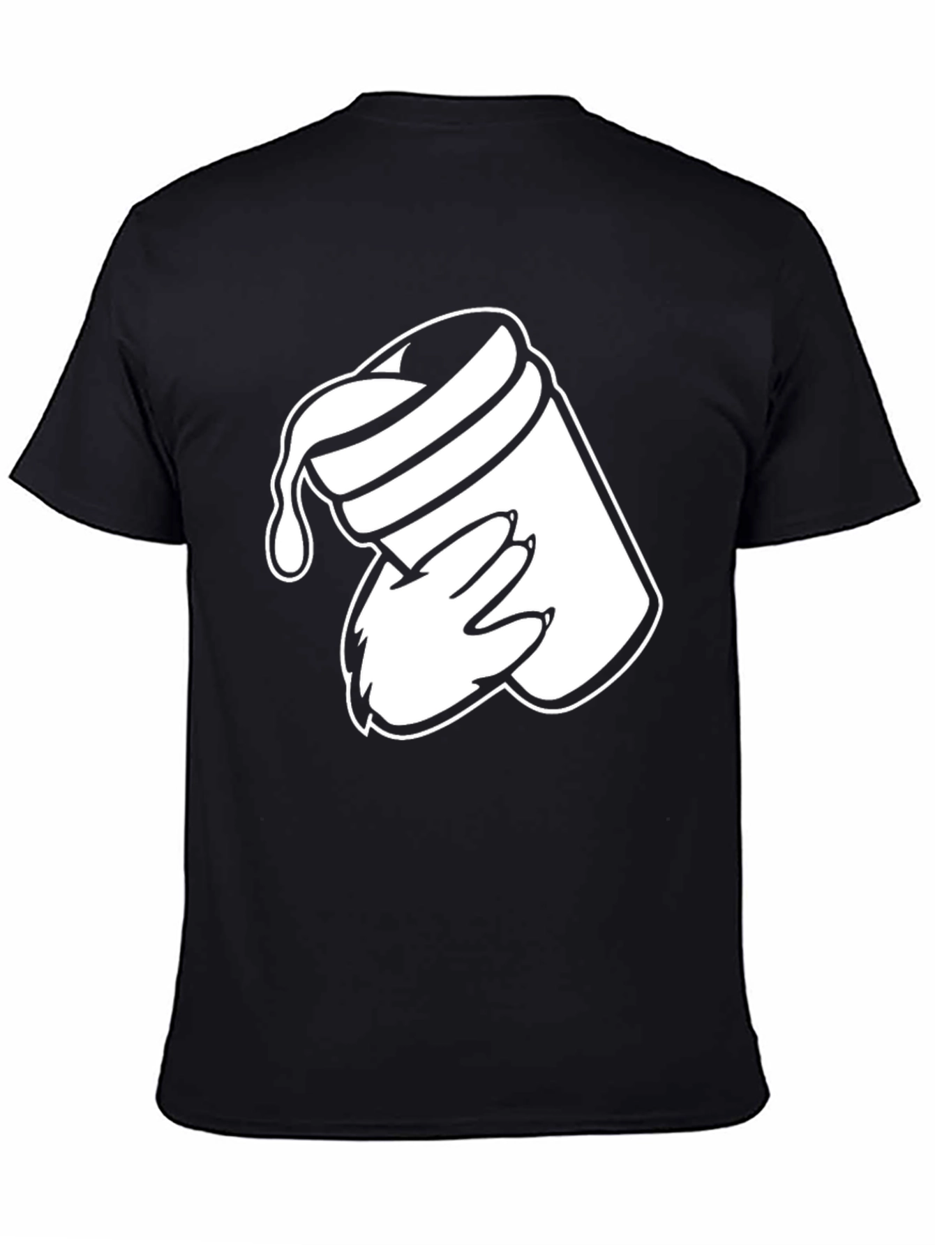 Camiseta Negra con Diseño Abstracto de Mano y Vaso