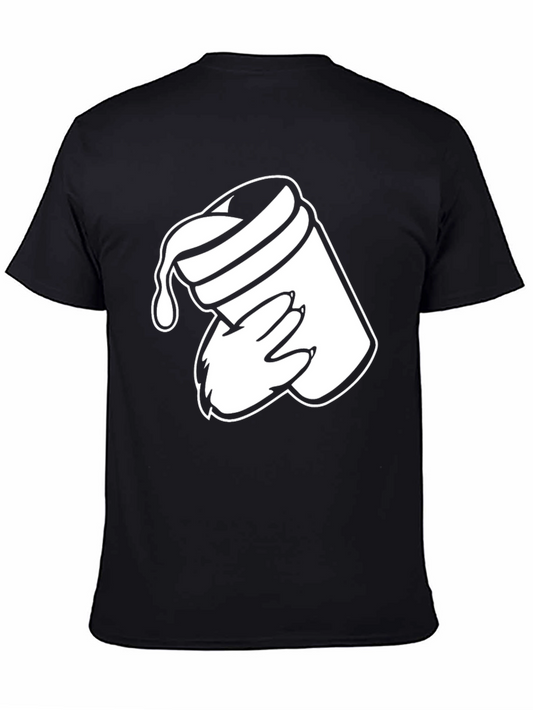 Camiseta Negra con Diseño Abstracto de Mano y Vaso