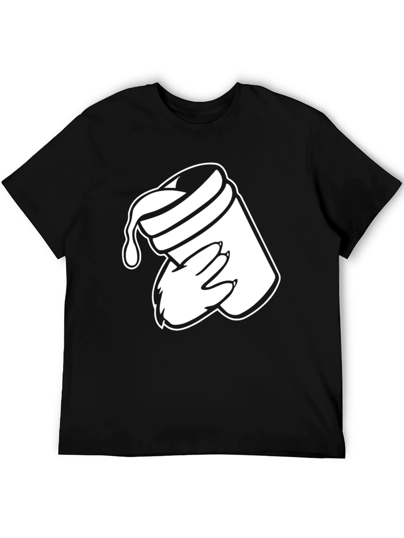 Camiseta Negra con Diseño Abstracto de Mano y Vaso