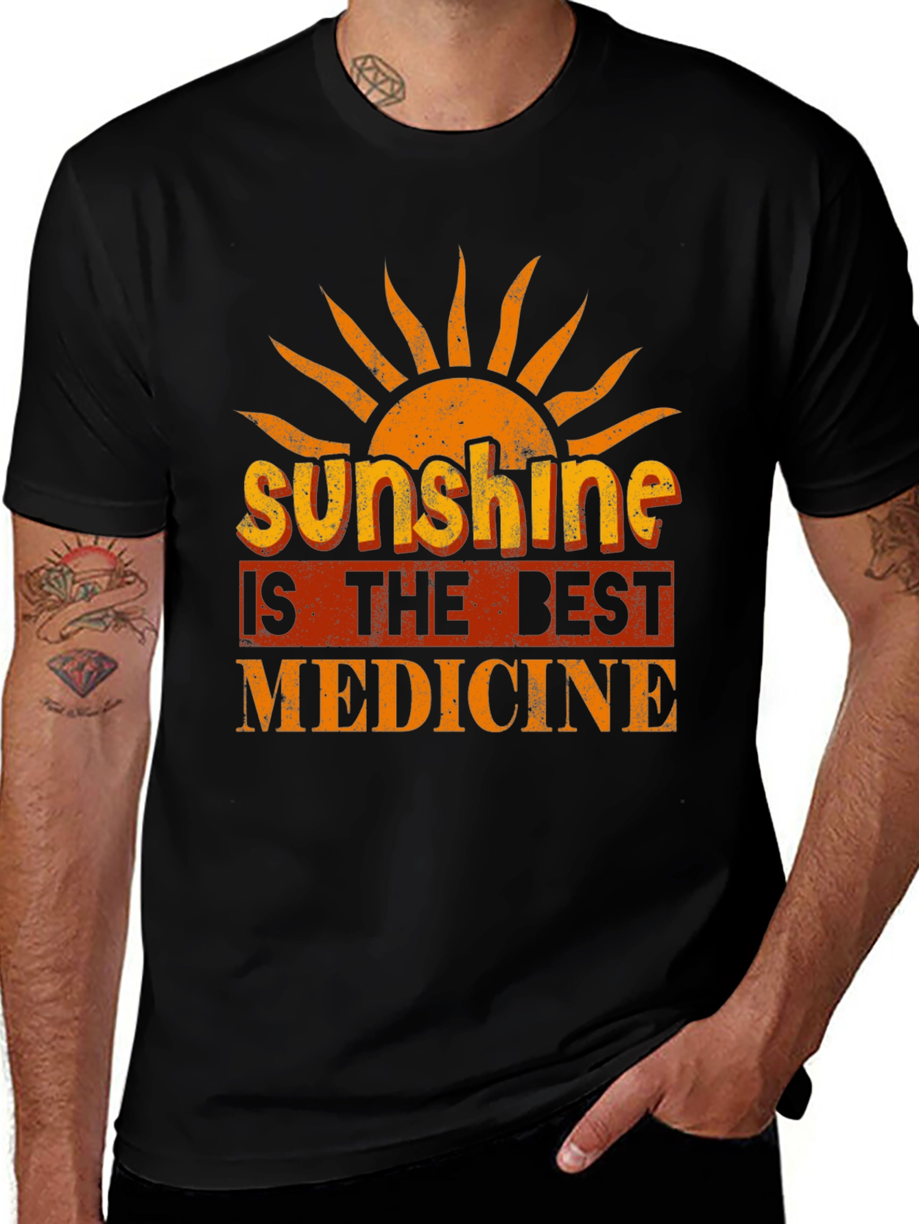 Camiseta Negra con Diseño Sunshine is the Best Medicine