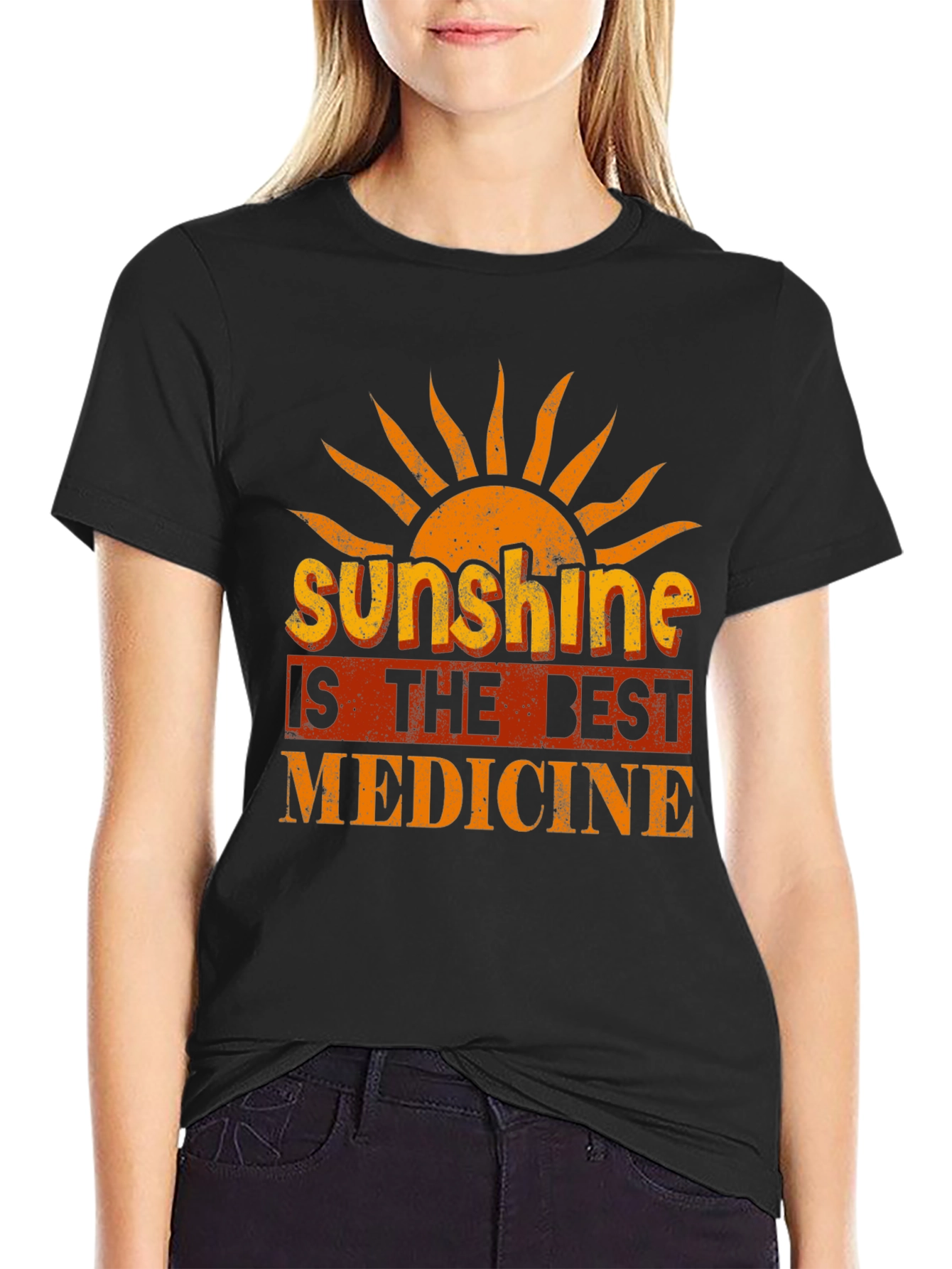 Camiseta Negra con Diseño Sunshine is the Best Medicine