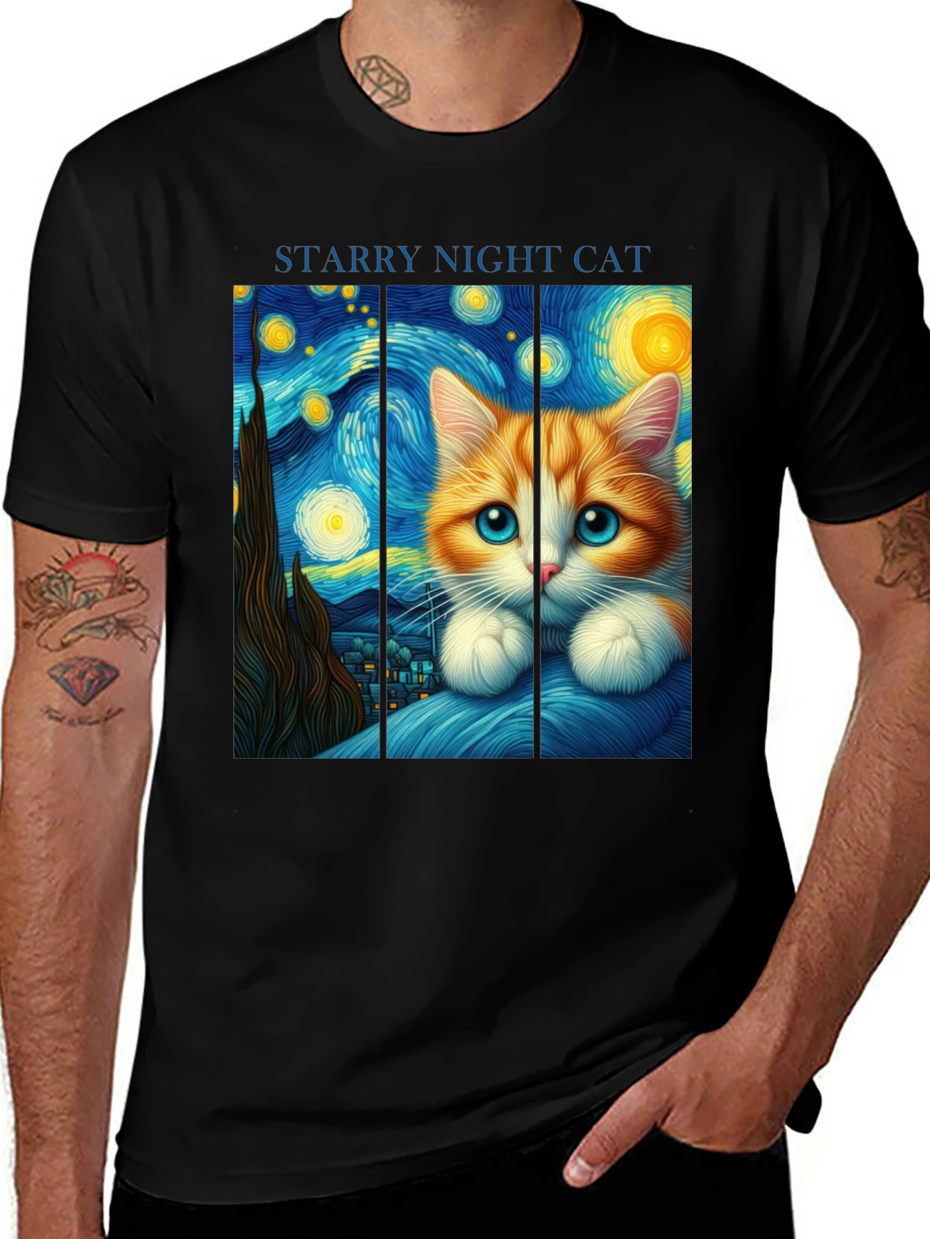 Camiseta Negra Noche Estrellada Felina