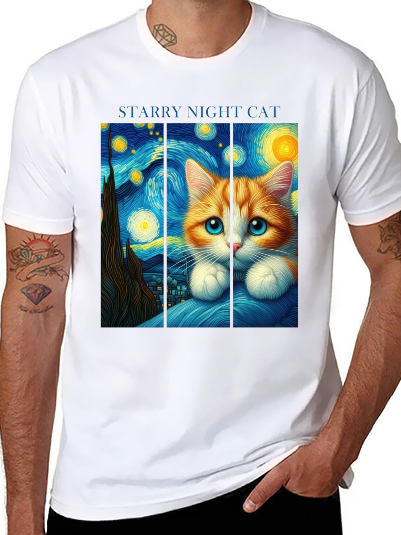 Camiseta Negra Noche Estrellada Felina
