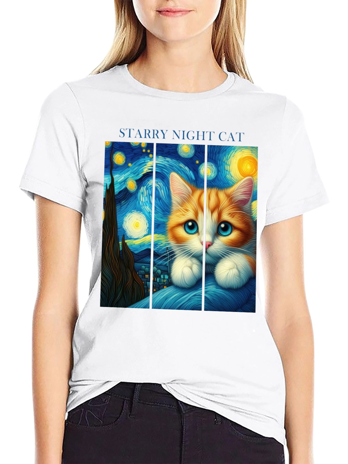 Camiseta Negra Noche Estrellada Felina