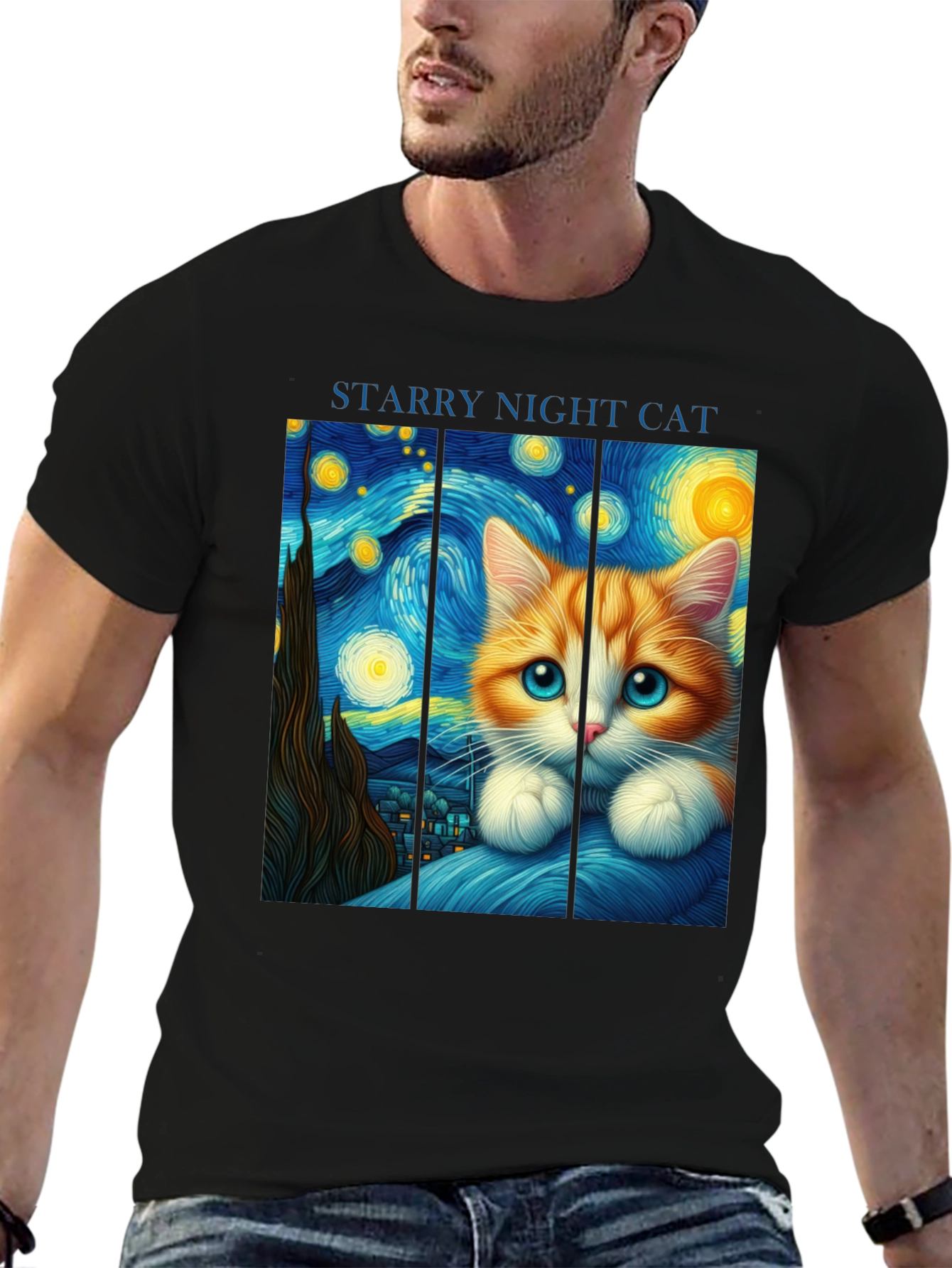Camiseta Negra Noche Estrellada Felina