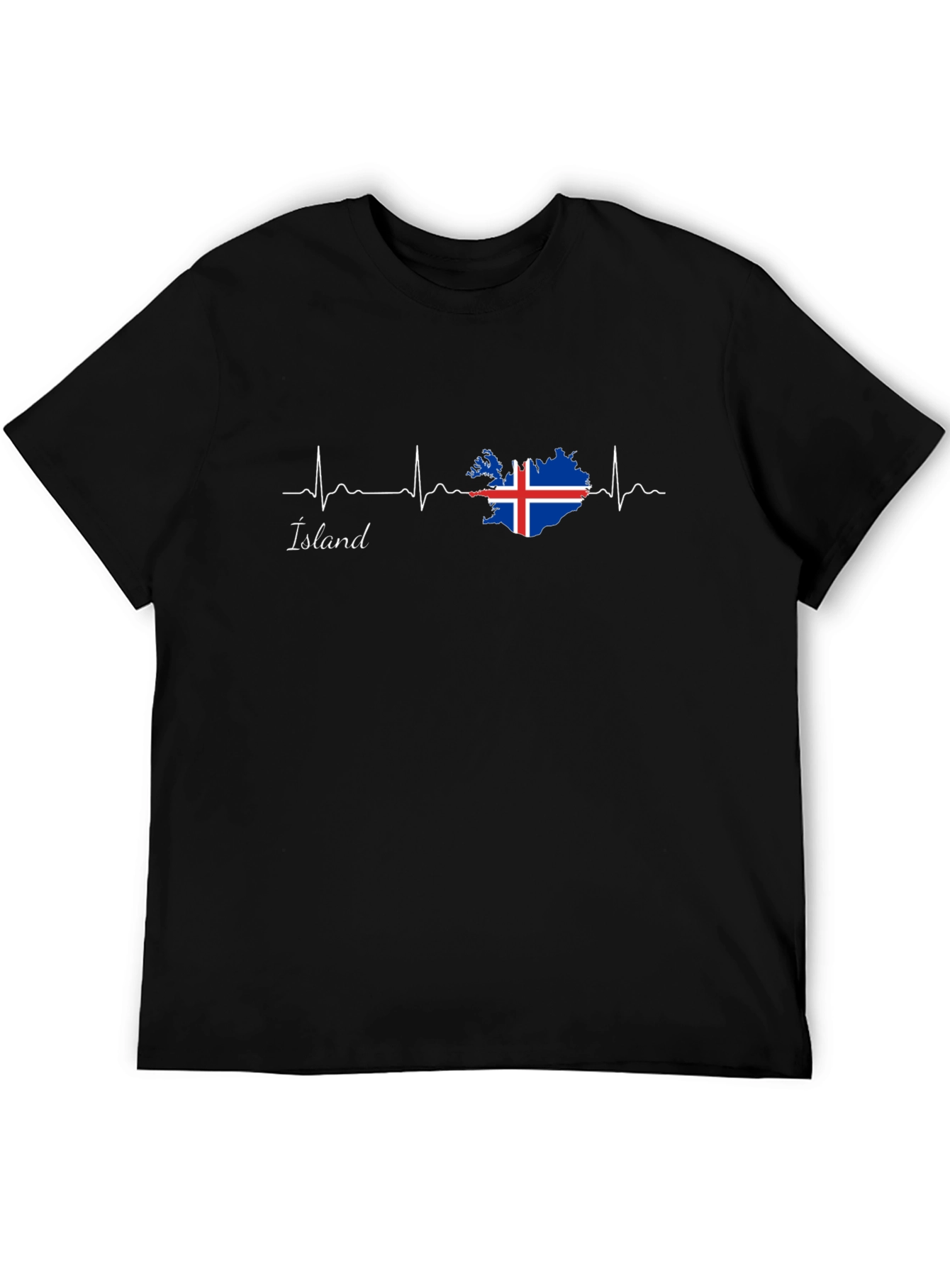 Camiseta Negra Islandia Latido del Corazón
