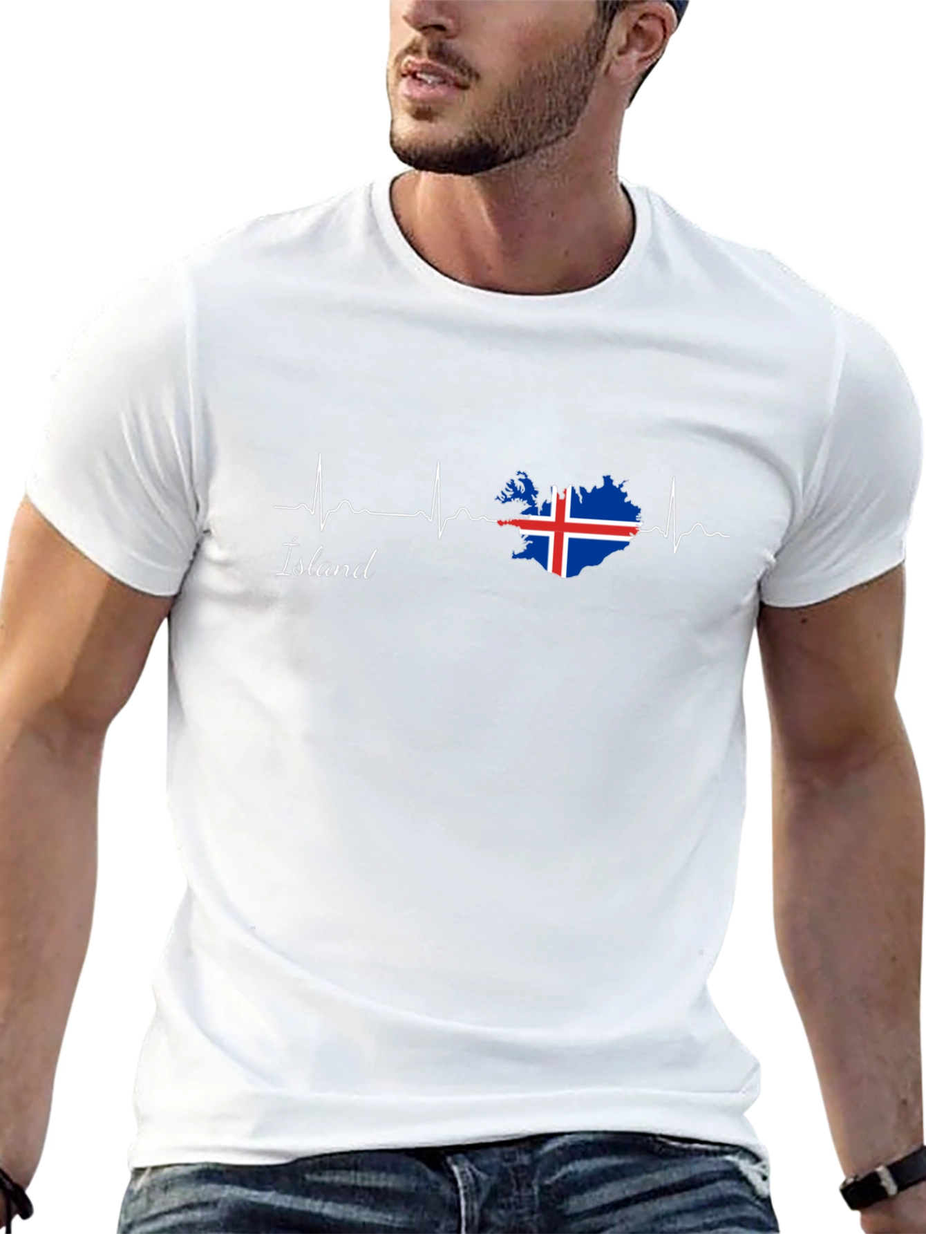 Camiseta Negra Islandia Latido del Corazón
